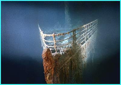 The bow of the ship under 2 miles of water